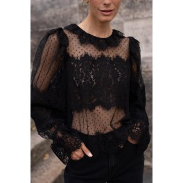 Blouse En Dentelle Et Tulle Manches Longues Col Claudine By Choklate